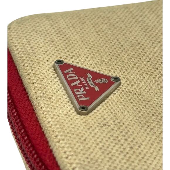 Prada Two Tone Wallet Purse in Canvas and Red Leather Mint Condition - Picture 5 of 16